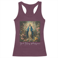 Marian Catholic Racerback Tank Top Hail Mary Full Of Grace Blessed Virgin Mary Floral - Wonder Print Shop