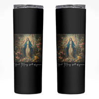 Marian Catholic Skinny Tumbler Hail Mary Full Of Grace Blessed Virgin Mary Floral - Wonder Print Shop