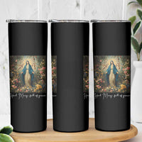 Marian Catholic Skinny Tumbler Hail Mary Full Of Grace Blessed Virgin Mary Floral - Wonder Print Shop