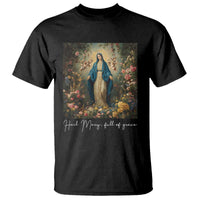 Marian Catholic T Shirt Hail Mary Full Of Grace Blessed Virgin Mary Floral - Wonder Print Shop