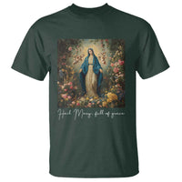 Marian Catholic T Shirt Hail Mary Full Of Grace Blessed Virgin Mary Floral - Wonder Print Shop
