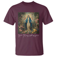 Marian Catholic T Shirt Hail Mary Full Of Grace Blessed Virgin Mary Floral - Wonder Print Shop