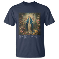 Marian Catholic T Shirt Hail Mary Full Of Grace Blessed Virgin Mary Floral - Wonder Print Shop