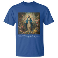 Marian Catholic T Shirt Hail Mary Full Of Grace Blessed Virgin Mary Floral - Wonder Print Shop