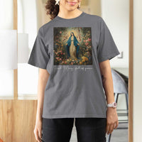 Marian Catholic T Shirt For Women Hail Mary Full Of Grace Blessed Virgin Mary Floral - Wonder Print Shop