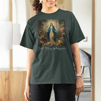 Marian Catholic T Shirt For Women Hail Mary Full Of Grace Blessed Virgin Mary Floral - Wonder Print Shop