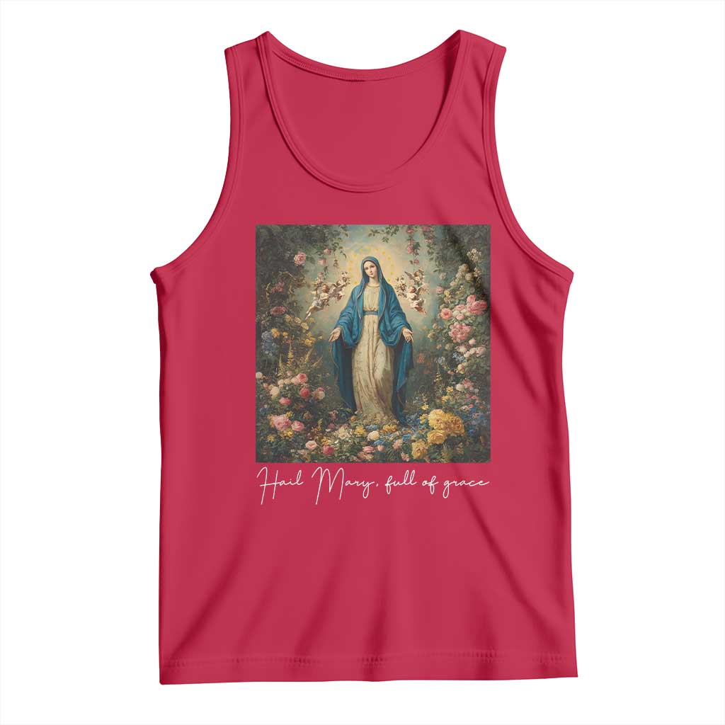 Marian Catholic Tank Top Hail Mary Full Of Grace Blessed Virgin Mary Floral - Wonder Print Shop