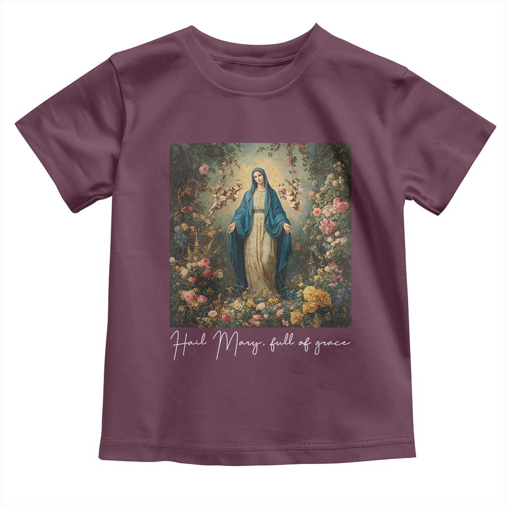 Marian Catholic Toddler T Shirt Hail Mary Full Of Grace Blessed Virgin Mary Floral - Wonder Print Shop