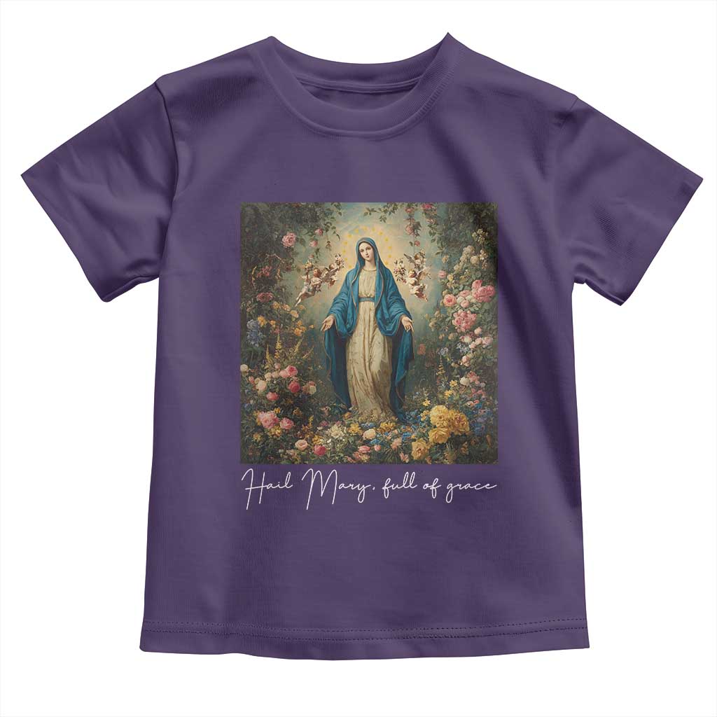 Marian Catholic Toddler T Shirt Hail Mary Full Of Grace Blessed Virgin Mary Floral - Wonder Print Shop