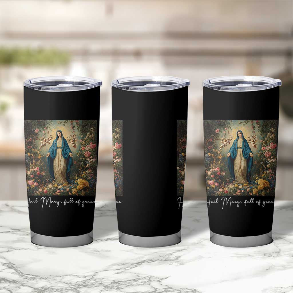 Marian Catholic Tumbler Cup Hail Mary Full Of Grace Blessed Virgin Mary Floral - Wonder Print Shop