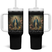 Marian Catholic Tumbler With Handle Hail Mary Full Of Grace Blessed Virgin Mary Floral - Wonder Print Shop