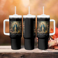 Marian Catholic Tumbler With Handle Hail Mary Full Of Grace Blessed Virgin Mary Floral - Wonder Print Shop
