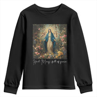 Marian Catholic Youth Sweatshirt Hail Mary Full Of Grace Blessed Virgin Mary Floral - Wonder Print Shop