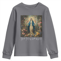 Marian Catholic Youth Sweatshirt Hail Mary Full Of Grace Blessed Virgin Mary Floral - Wonder Print Shop