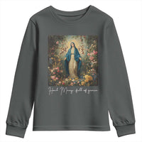 Marian Catholic Youth Sweatshirt Hail Mary Full Of Grace Blessed Virgin Mary Floral - Wonder Print Shop