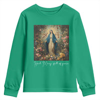 Marian Catholic Youth Sweatshirt Hail Mary Full Of Grace Blessed Virgin Mary Floral - Wonder Print Shop