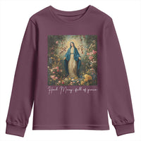 Marian Catholic Youth Sweatshirt Hail Mary Full Of Grace Blessed Virgin Mary Floral - Wonder Print Shop