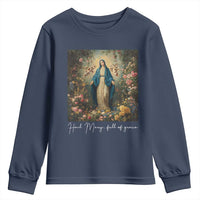 Marian Catholic Youth Sweatshirt Hail Mary Full Of Grace Blessed Virgin Mary Floral - Wonder Print Shop