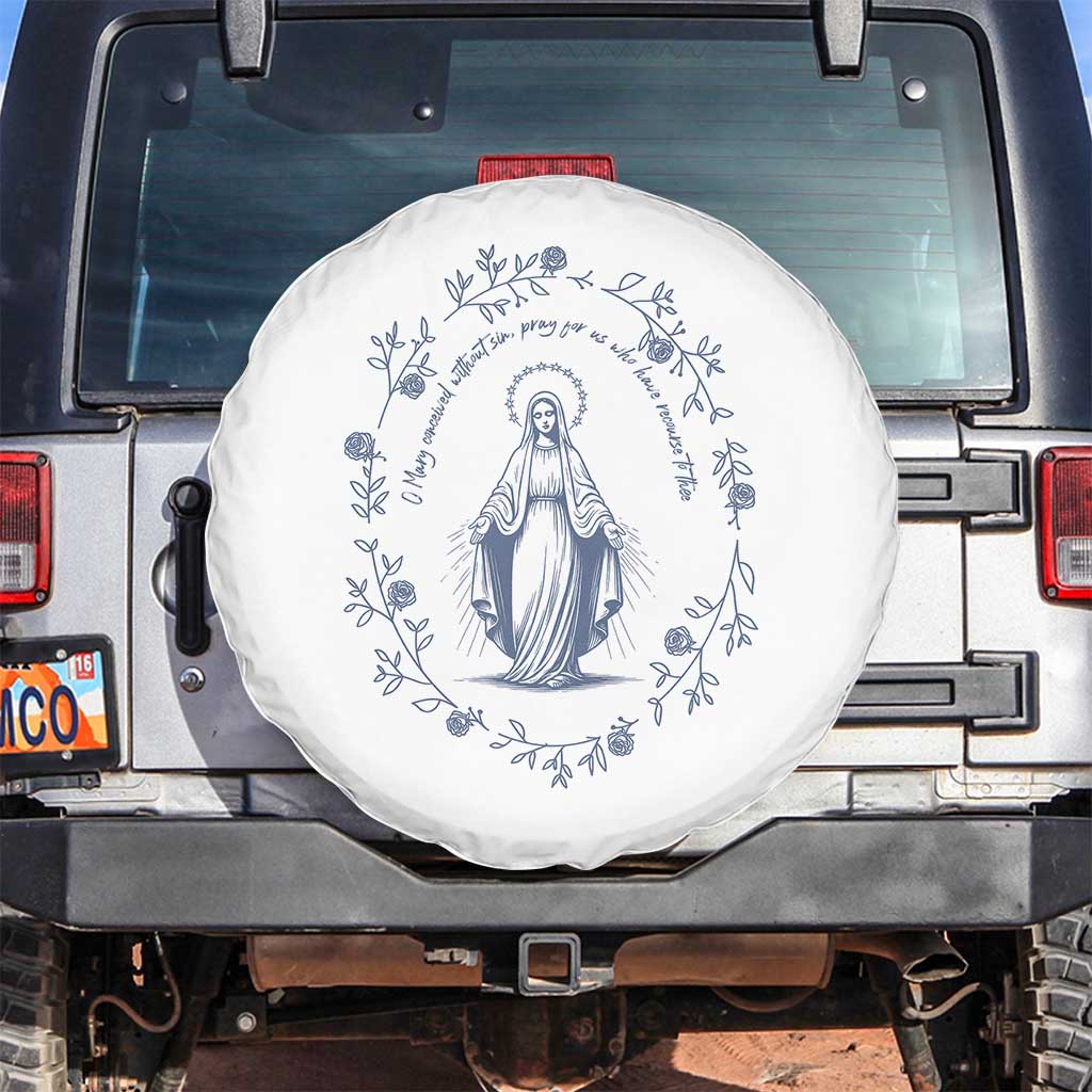 Marian Catholic Spare Tire Cover Virgin Mary Catholic Floral Women Religious - Wonder Print Shop