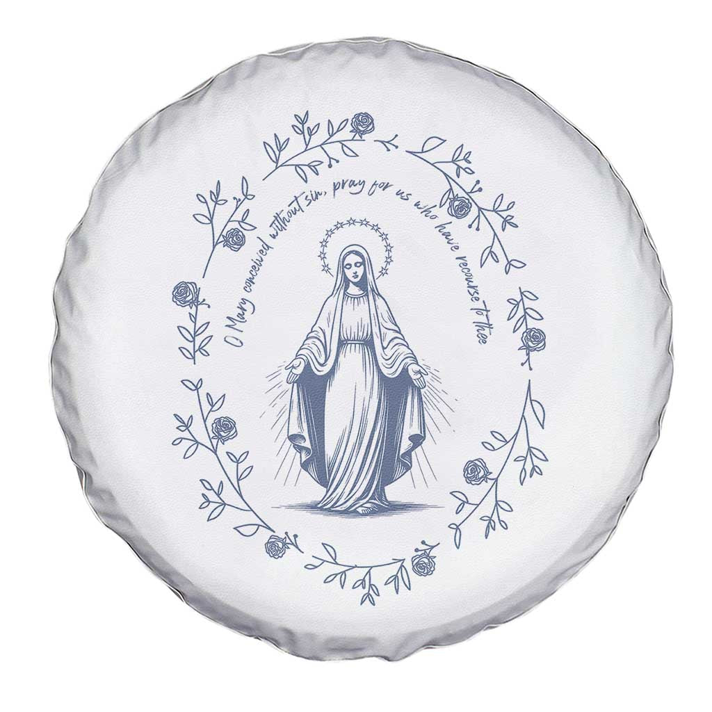 Marian Catholic Spare Tire Cover Virgin Mary Catholic Floral Women Religious - Wonder Print Shop