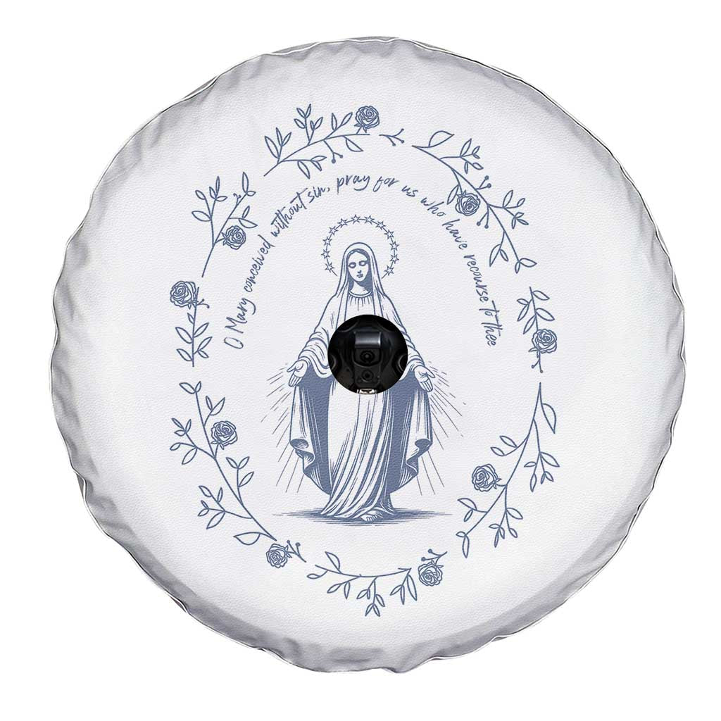 Marian Catholic Spare Tire Cover Virgin Mary Catholic Floral Women Religious - Wonder Print Shop