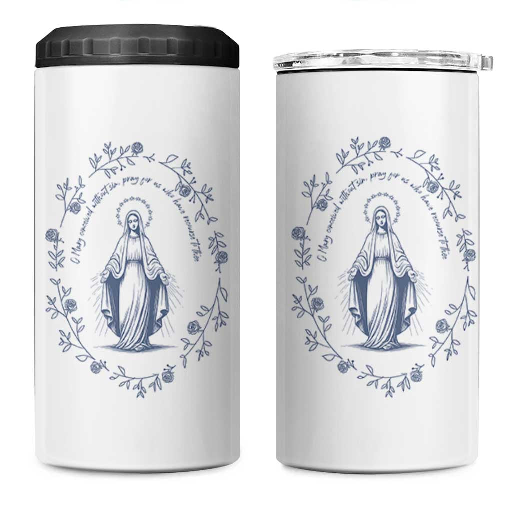Marian Catholic 4 in 1 Can Cooler Tumbler Virgin Mary Catholic Floral Women Religious - Wonder Print Shop