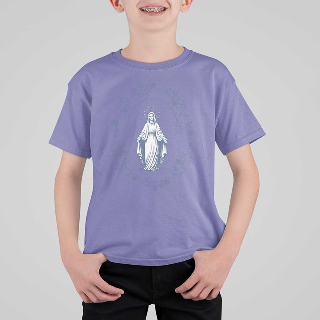Marian Catholic T Shirt For Kid Virgin Mary Catholic Floral Women Religious - Wonder Print Shop