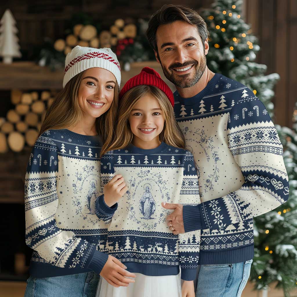 Marian Catholic Ugly Christmas Sweater Virgin Mary Catholic Floral Women Religious - Wonder Print Shop