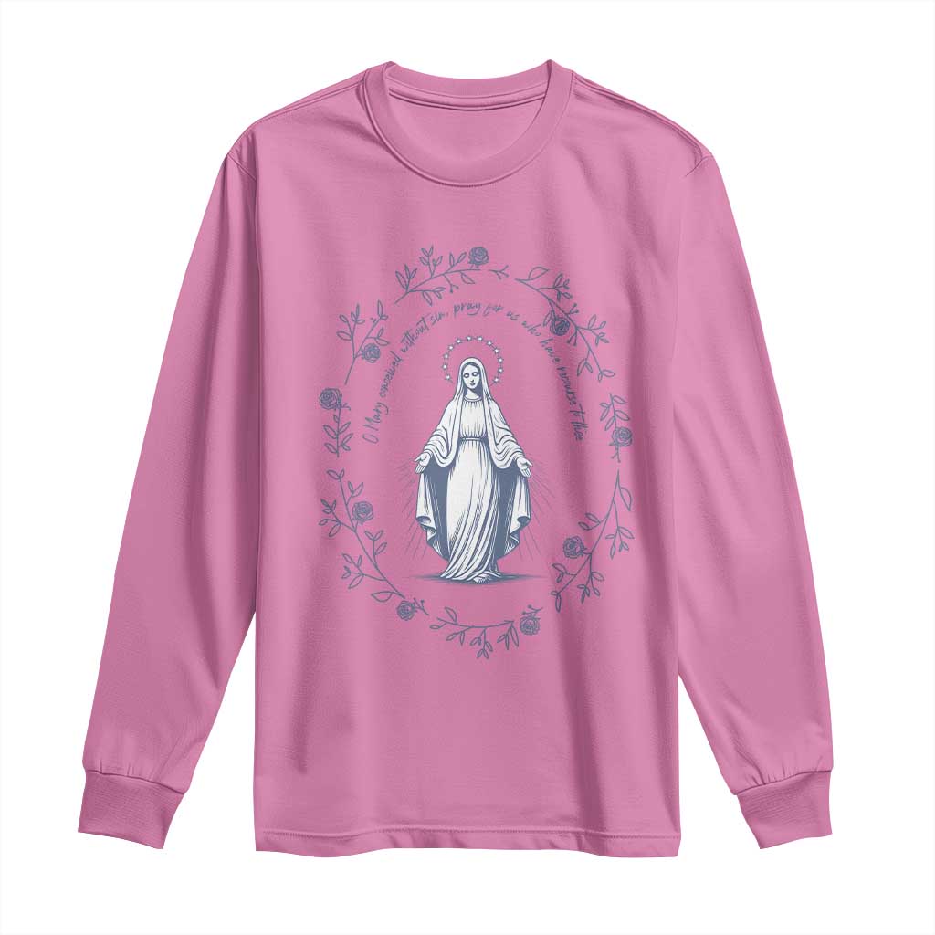 Marian Catholic Long Sleeve Shirt Virgin Mary Catholic Floral Women Religious - Wonder Print Shop