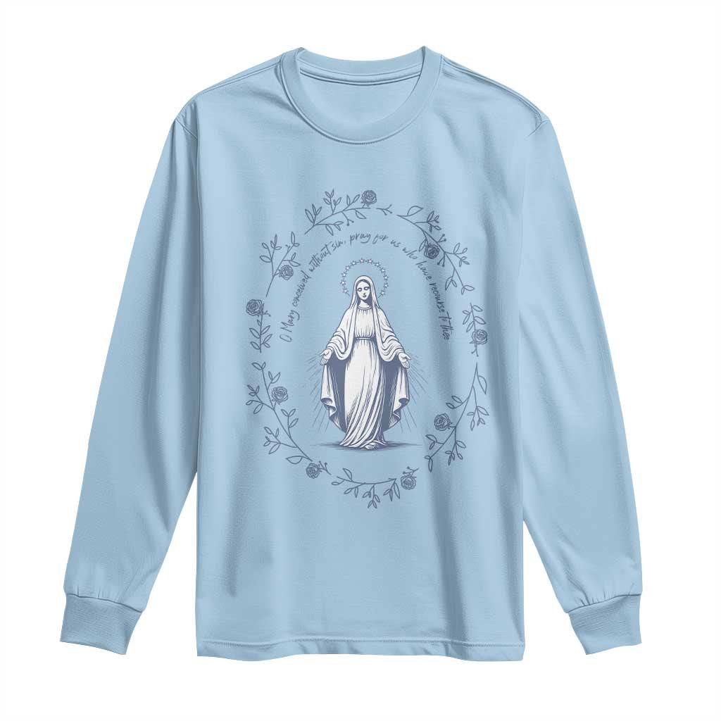 Marian Catholic Long Sleeve Shirt Virgin Mary Catholic Floral Women Religious - Wonder Print Shop