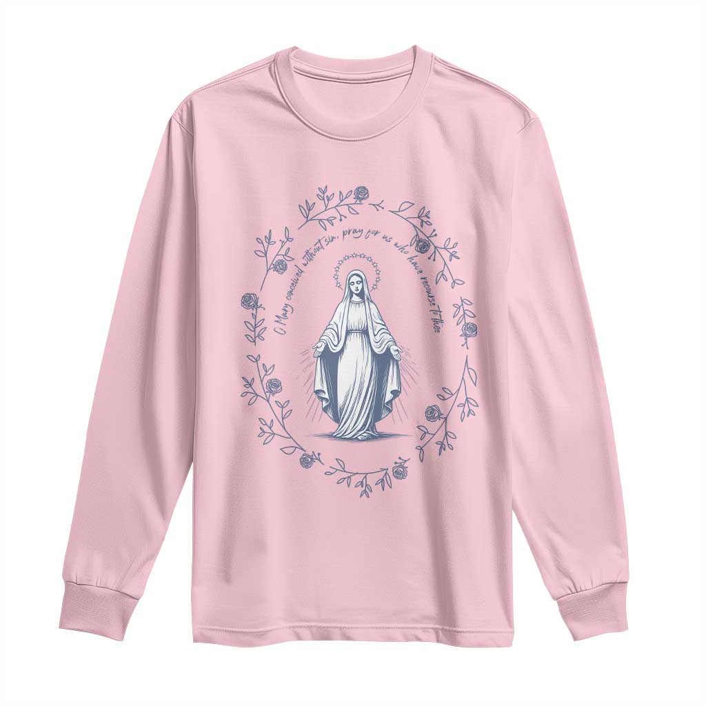 Marian Catholic Long Sleeve Shirt Virgin Mary Catholic Floral Women Religious - Wonder Print Shop