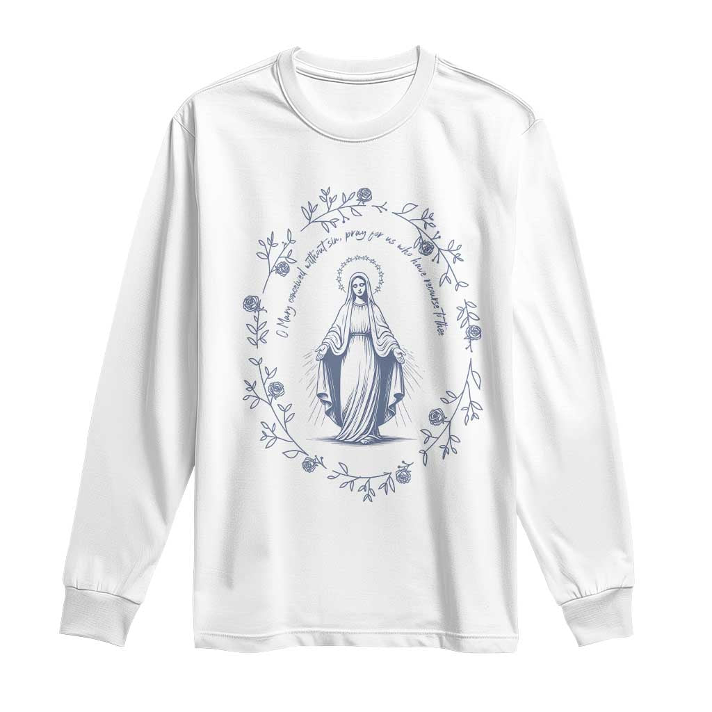 Marian Catholic Long Sleeve Shirt Virgin Mary Catholic Floral Women Religious - Wonder Print Shop