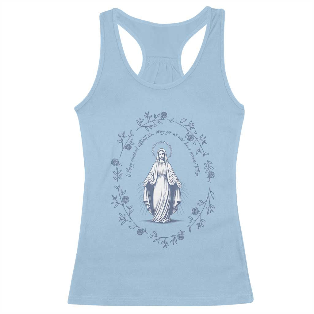 Marian Catholic Racerback Tank Top Virgin Mary Catholic Floral Women Religious - Wonder Print Shop