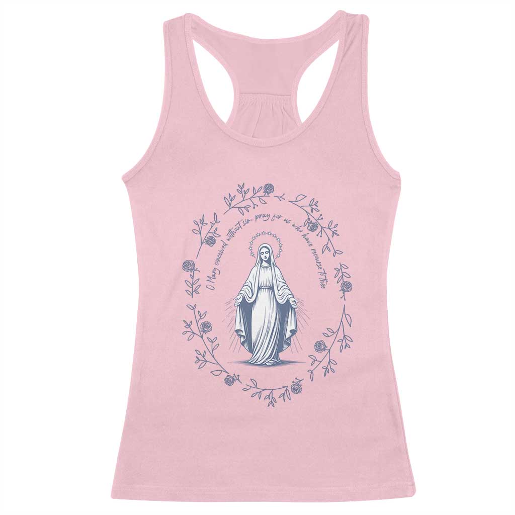 Marian Catholic Racerback Tank Top Virgin Mary Catholic Floral Women Religious - Wonder Print Shop
