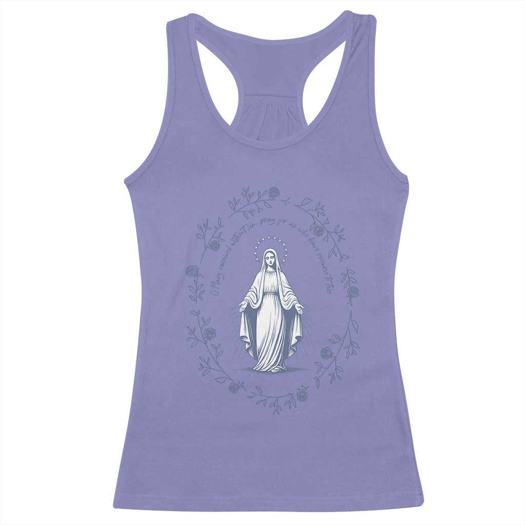 Marian Catholic Racerback Tank Top Virgin Mary Catholic Floral Women Religious - Wonder Print Shop