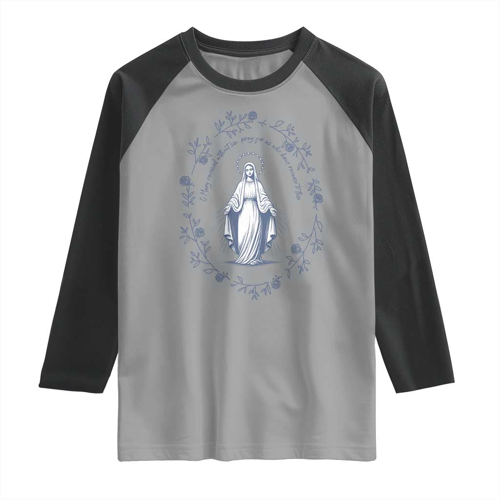 Marian Catholic Raglan Shirt Virgin Mary Catholic Floral Women Religious - Wonder Print Shop