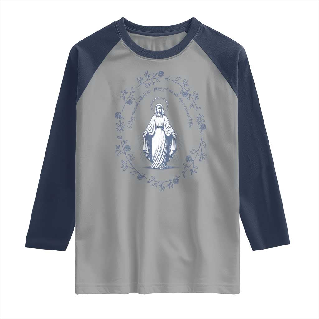 Marian Catholic Raglan Shirt Virgin Mary Catholic Floral Women Religious - Wonder Print Shop