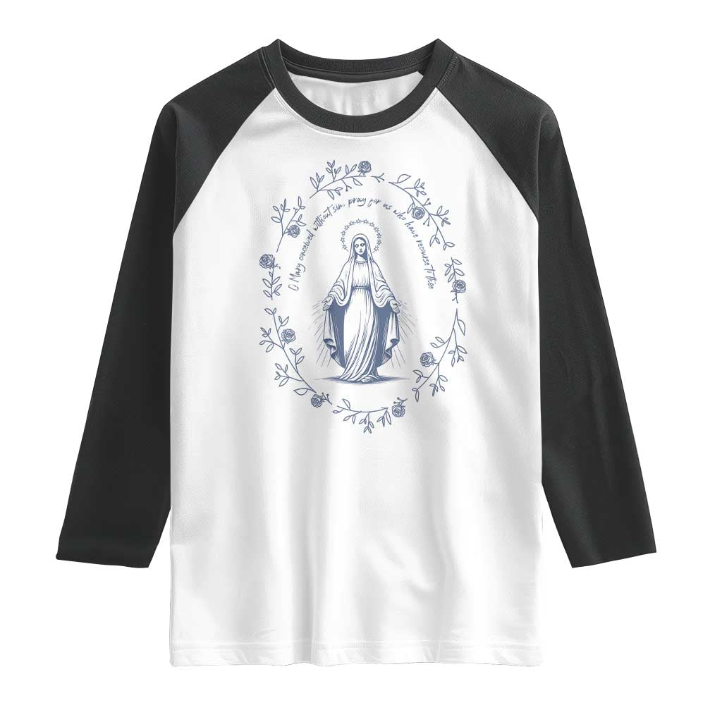 Marian Catholic Raglan Shirt Virgin Mary Catholic Floral Women Religious - Wonder Print Shop
