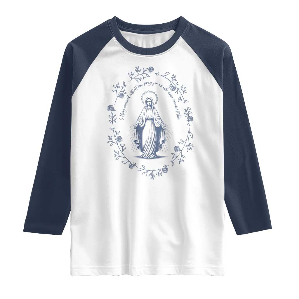 Marian Catholic Raglan Shirt Virgin Mary Catholic Floral Women Religious - Wonder Print Shop