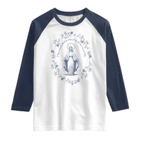 Marian Catholic Raglan Shirt Virgin Mary Catholic Floral Women Religious - Wonder Print Shop