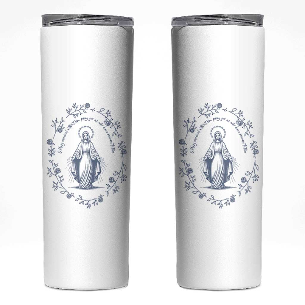 Marian Catholic Skinny Tumbler Virgin Mary Catholic Floral Women Religious - Wonder Print Shop