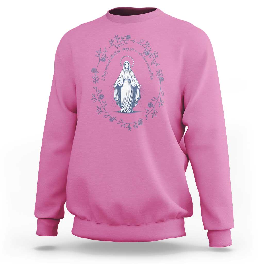 Marian Catholic Sweatshirt Virgin Mary Catholic Floral Women Religious - Wonder Print Shop