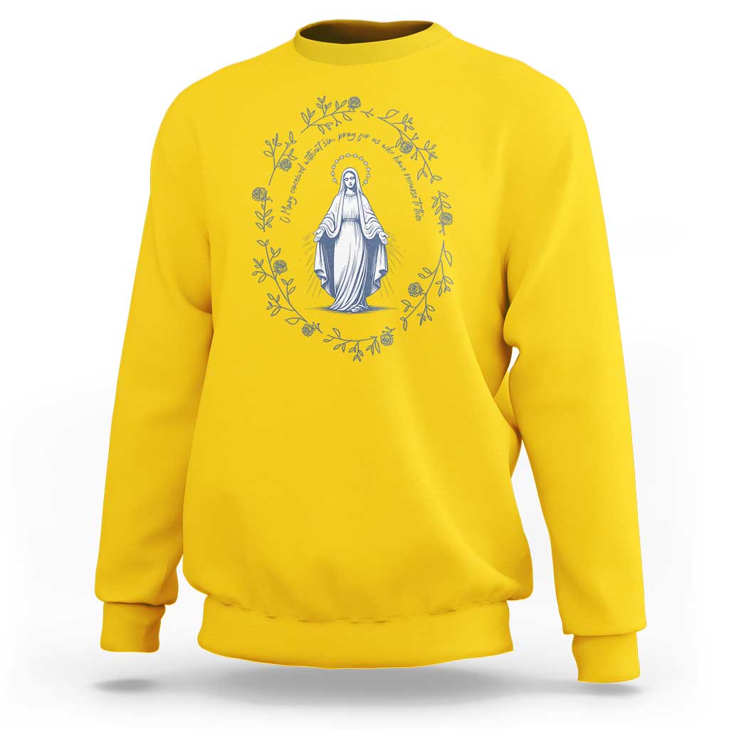 Marian Catholic Sweatshirt Virgin Mary Catholic Floral Women Religious - Wonder Print Shop