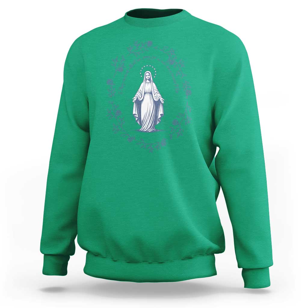 Marian Catholic Sweatshirt Virgin Mary Catholic Floral Women Religious - Wonder Print Shop