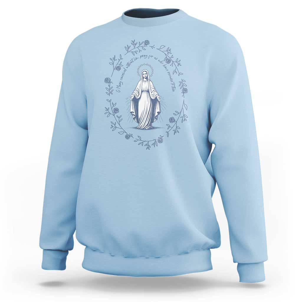 Marian Catholic Sweatshirt Virgin Mary Catholic Floral Women Religious - Wonder Print Shop