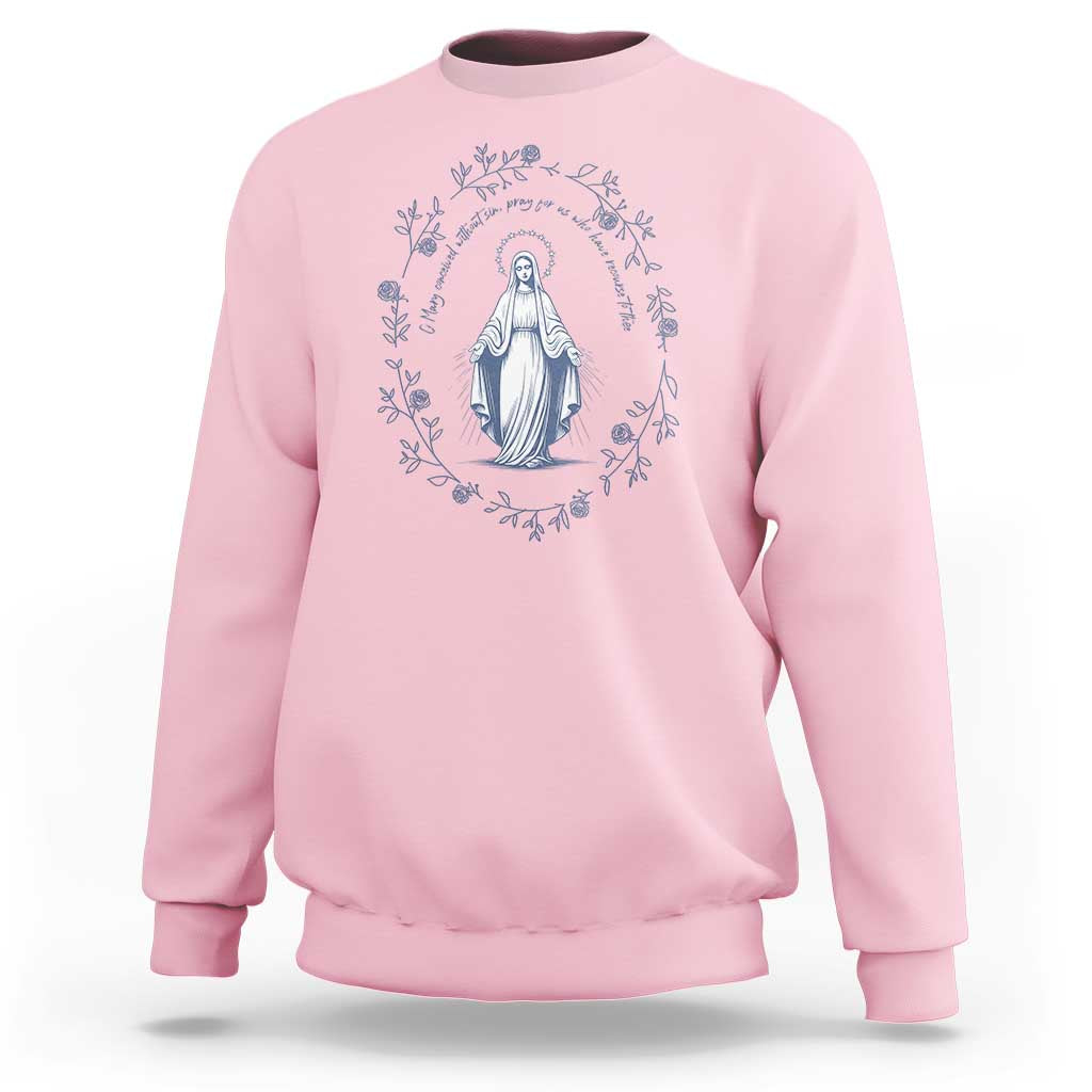 Marian Catholic Sweatshirt Virgin Mary Catholic Floral Women Religious - Wonder Print Shop