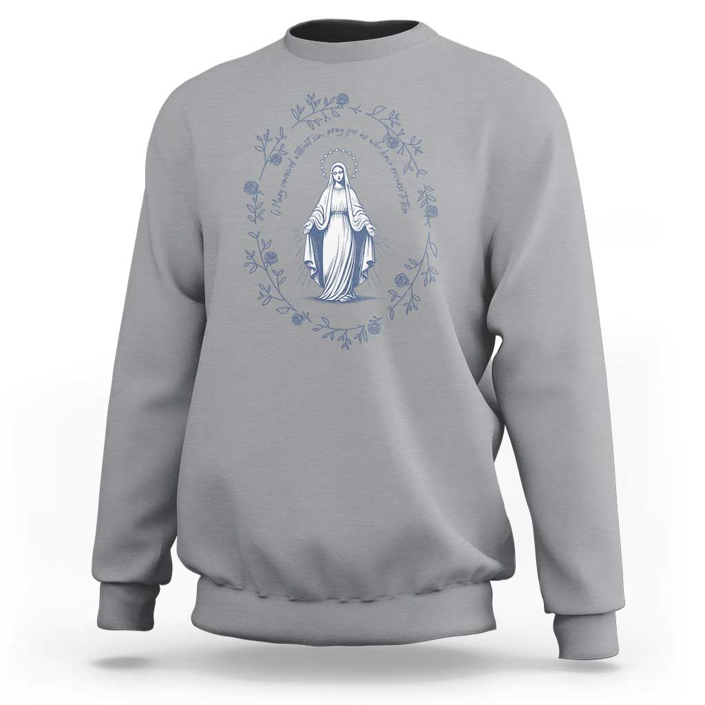 Marian Catholic Sweatshirt Virgin Mary Catholic Floral Women Religious - Wonder Print Shop