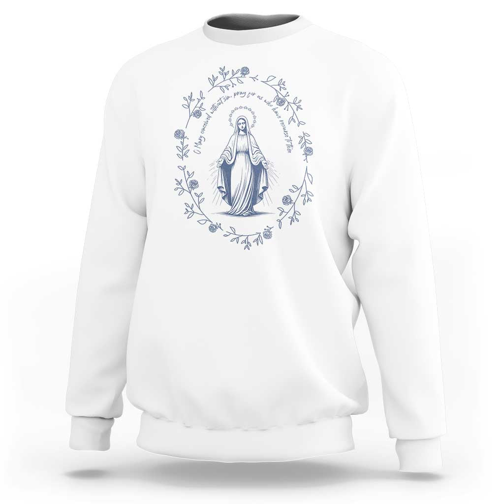 Marian Catholic Sweatshirt Virgin Mary Catholic Floral Women Religious - Wonder Print Shop