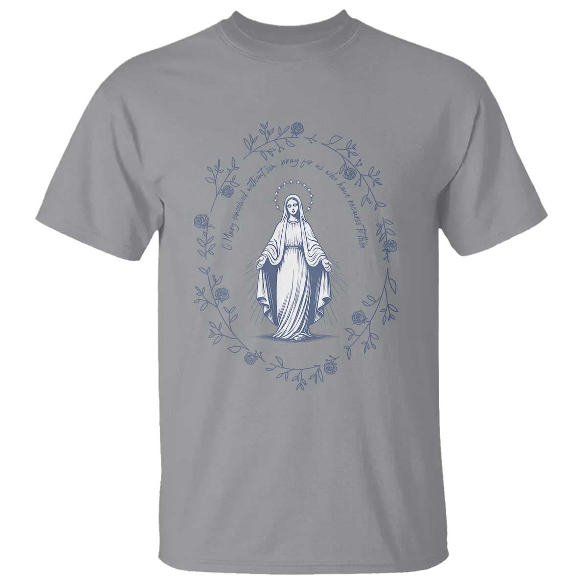 Marian Catholic T Shirt Virgin Mary Catholic Floral Women Religious - Wonder Print Shop
