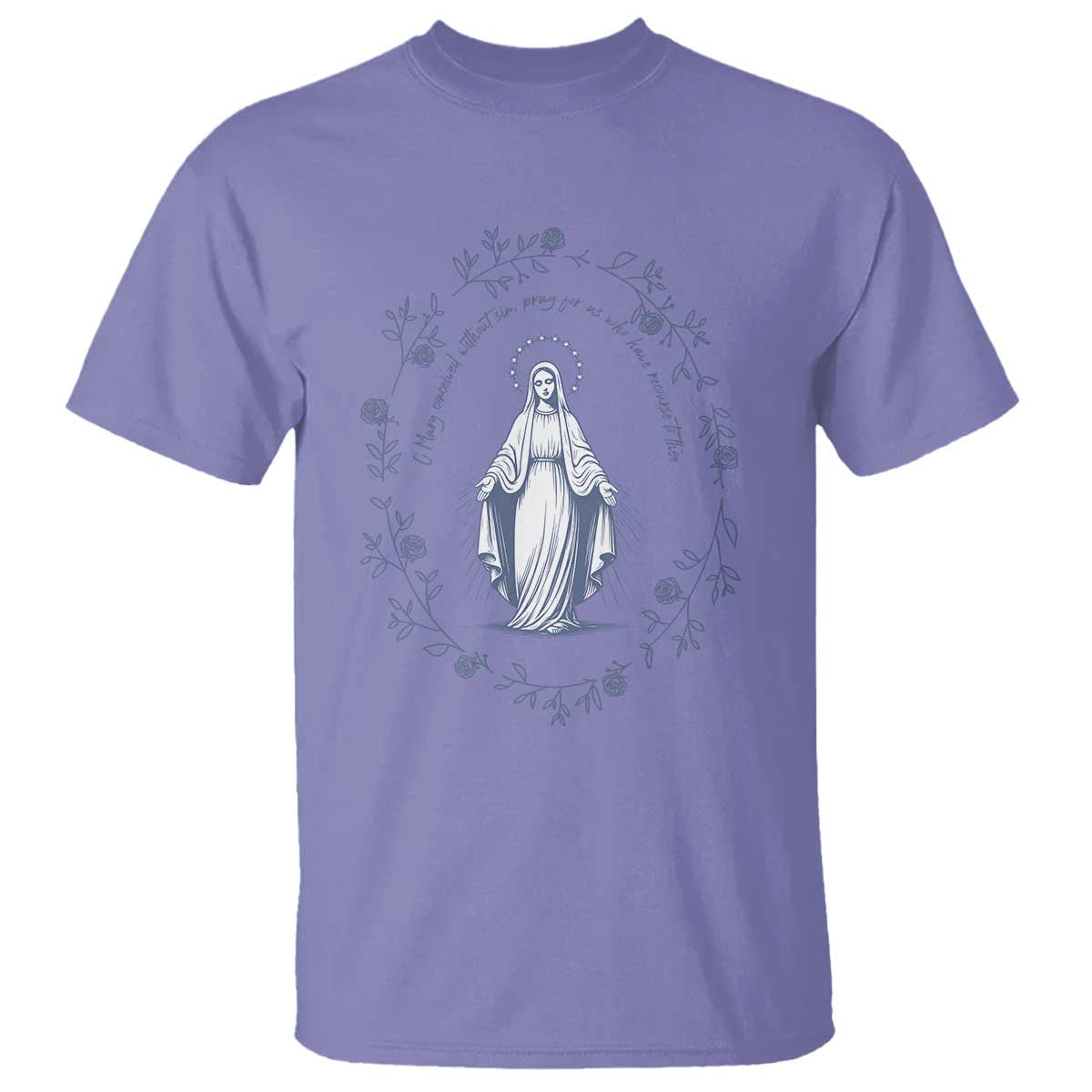 Marian Catholic T Shirt Virgin Mary Catholic Floral Women Religious - Wonder Print Shop